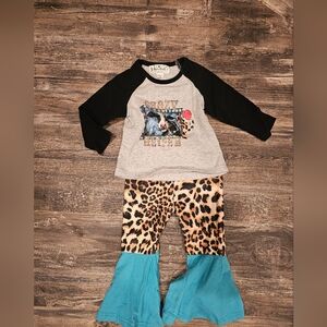 Kids Leopard Print Outfit with Blue Flare Pants